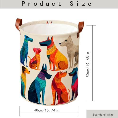 Laundry Basket 15.7 x 19.7 Inch Foldable Fabric Clothes Hamper with Colorful Cartoon Dog Pattern Leather Handles Storage Bin for Kids Bedroom Laundry Room and Pet Owner Home Décor - color: Colorful585