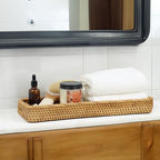 Rattan Bathroom Tray Countertop, Wicker Toilet Tank Basket, Decorative Bathroom Vanity Tray for Decor Coffee Table - size: 16.2" x 6" x 1.8"