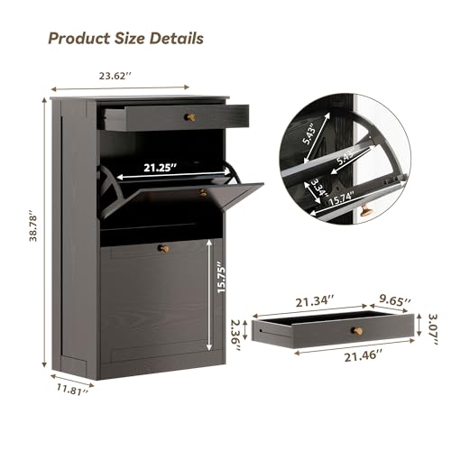 FTZxHKLX Shoe Cabinet with 2 Flip Drawers, Slim Freestanding Hidden Shoe Organizer with Drawer, Pet-Proof Shoe Storage Cabinet for Entryway Living Room Behind The Door, Black - color: Black, size: 1pcs