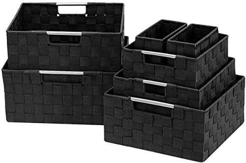 Sorbus Storage Baskets for Organizing (Set of 7), Mesh Hand-Woven Design, Linen Closet Organizers and Storage, Organizer Storage Baskets for Shelves, Variety Pack Organizers and Storage (Black) - color: 7 Piece - Black