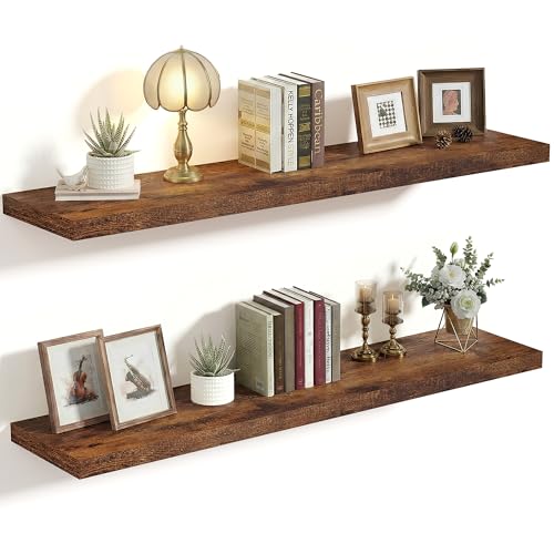 Vivelove 10 Inch Deep Floating Shelves 36 inch Long, 36 x 10 Wide Wall Shelves with Invisible Brackets, for Bedroom Bathroom Living Room Kitchen Office, Farmhouse Home Decor, Set of 2, Rustic Brown - color: Rustic Brown, size: 35.4”Wx10.2”Dx1.5”H