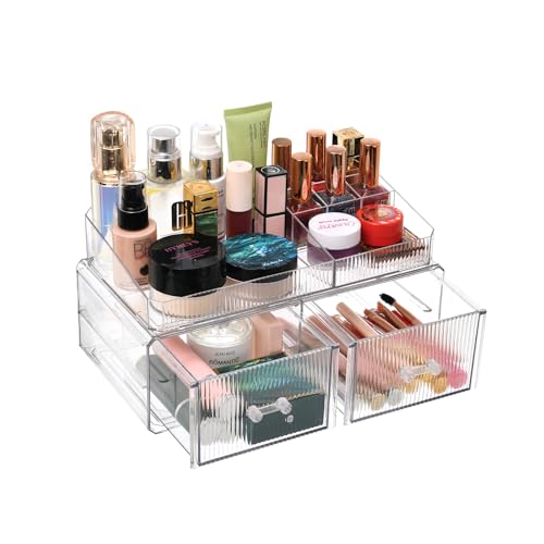 ZHIAI stackable storage drawer, cosmetic acrylic storage box, cosmetics and beauty product storage organizer, suitable for makeup room, bathroom, storage room - color: 2 short draws