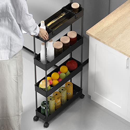 SPACELEAD Slim Storage Cart 4 Tier,Bathroom Organizer Rolling Utility,Mobile Shelving Unit Slide Out for Office, Kitchen, Laundry Room & Narrow Places,Black - color: Black