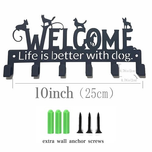 Key Holder Wall Mount with 6 Hooks, Welcome Dogs Key Rack Organizer for Entryway, Kitchen, Office - Rustproof, Waterproof - Easy Installation,Gift for New Homeowners - 9.8inch/25cm - color: Welcome Dog