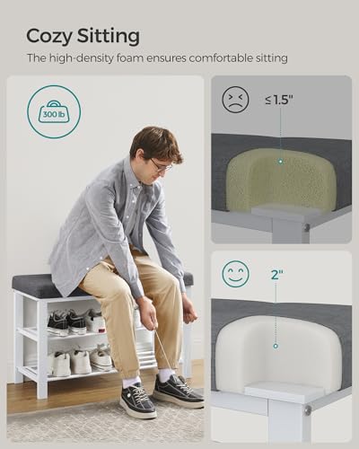 SONGMICS Shoe Bench, Storage Bench, Entryway Bench with Cushion, Shoe Shelf with Seat, Space-Saving, Modern Style, for Living Room, Bedroom, Hallway, Dark Gray and Cloud White ULBS057W01 - color: Dark Gray + Cloud White, size: 31.9"W