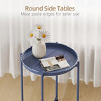 Garden 4 you Small Side Table, Blue Mini Round End Table, Black Tray Table with Metal Frame, Modern Nightstand for Living Room, Bedroom, Patio, Small Space, 2pcs - color: Blue, size: 2 PCS