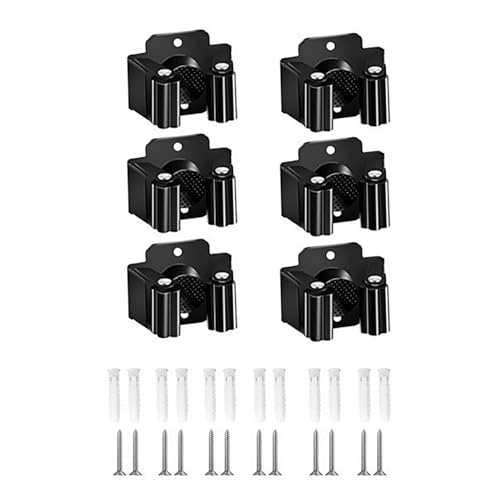 6PCS Broom Holder Wall Mount Stainless Steel Mop Wall Mount Bracket Fixed Hook Storage Mop Clip Garden Tool Holder Wall Mount for Kitchen Bathroom Garage Storage Black