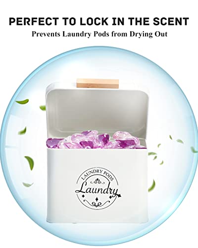 SACREDAY Laundry Pods Holder with Hinged Lid, Farmhouse Space-Saving Metal Container for Laundry Room Decor Organization and Storage, Detergent Dispenser for Efficient Laundry Room Use(Cream) - color: Cream