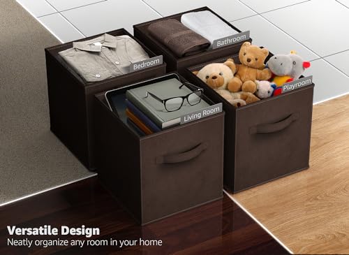 Sorbus Fabric Storage Cubes - 6 Foldable Storage Bins for Organizing Pantry, Cubbies, Toy Box - Clothes Storage & Closet Organizer - 13 Inch Collapsible Cube Baskets for Shelves with Handle - color: Chocolate, size: 13 Inch