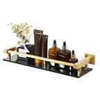Alise Bathroom Glass Shelf with Stainless Steel Railing, Gold Small Tempered Glass Floating Wall Shelf Over The Toilet, 16 inch - color: Gold and Black, size: 16 Inch