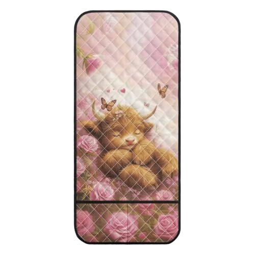 Highland Cattle Rose Daisy Butterfly Print Couch Arm Covers with Pockets Recliner Armrest Cover Furniture Covers Washable Sofa Furniture Protector with 2 Pockets - color: Highland Cattle Rose Daisy Butterfly