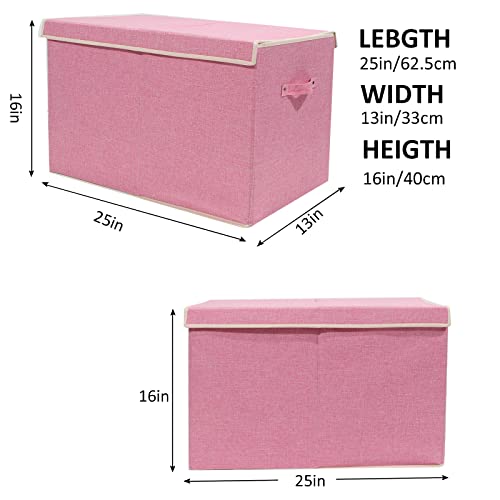 popoly Large Toy Box Chest Storage with Flip-Top Lid, Collapsible Kids Toy Storage Bin Boxes Container for Boys, Girls, Nursery, Playroom, 25"x13" x16" (Linen Pink) - color: Large Pink