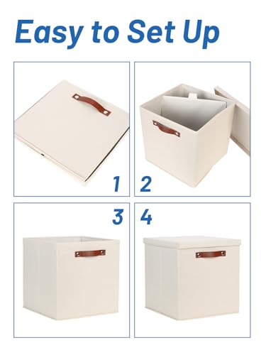 Temary Fabric Storage Bins with Lids 13 Inch Storage Cubes with Lid, Decorative Foldable Storage Boxes for Clothes, Closet Organizers (Beige, 13x13x13inch) - color: Beige, size: 13×13×13