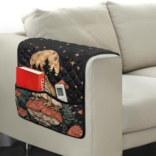 Frog Mushroom Star Print Armrest Covers for Sofa with Pockets Polyester Armchair Slipcover for Couch Easy to Clean Armrest Protectors Non-Slip Remote Controls Holder - color: Frog Mushroom Star