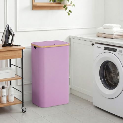 Lifewit 100L Laundry Basket with Lid, Clothes Hampers for Laundry with Bamboo Handles and 1 Removable Bag, Large Foldable Laundry Hamper for Bedroom, Bathroom, Dorm, Laundry Room, Purple - color: Purple, size: 100L