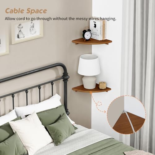 Forbena Walnut Brown Floating Corner Shelves for Wall 4-Pack, Small Corner Wall Shelves for Kids Room, Cute Wooden Hanging Corner Shelf for Bedroom Bathroom Decor, Living Room, Small Spaces - color: 2. Walnut, size: 10" Depth