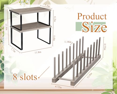 Marsui 4 Pcs Kitchen Organizer Accessories Set Cabinet Organizer Shelf and Bamboo Dish Drying Plate Rack Counter Shelves Storage Holder for Spice Rack, Dish, Pot Lid, Bowl, Cup (Gray) - color: Gray