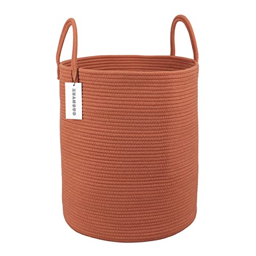 XUANGUO Cotton Rope Laundry Basket Hamper for Clothes Woven Storage Basket for Living Room Bedroom Boho Tall Rope Baskets for Blanket Toys Pillow Towels Baby Nursery Hamper Bin Large rust red - color: rustic, size: Regular