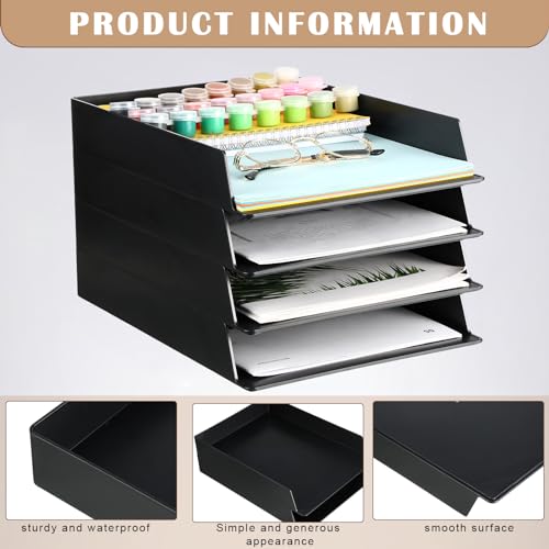 Wenqik 12 Pcs Stackable Paper Trays Rectangular Plastic Desk Holder Desktop Document File Organizer Storage Letter for Office Classroom (Black) - color: Black