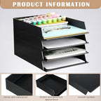 Wenqik 12 Pcs Stackable Paper Trays Rectangular Plastic Desk Holder Desktop Document File Organizer Storage Letter for Office Classroom (Black) - color: Black
