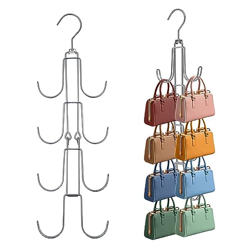 2 Pack Purse Organizer for Closet, 4-Tier Hanging Bag Holder, Silver Metal Closet Organization Purse Hanger Backpack Rack Space Saving Hanger - size: 2 Pack 4-Tier