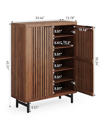 LITTLE TREE 6-Tier Shoe Cabinet with Doors for Up to 24 Pairs, Large Wooden Shoes Cabinet with Adjustable Shelves, Retro Freestanding Shoe Organizer for Entryway, Hallway, Brown - color: Brown