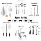 2 Pack Mop and Broom Holder Wall Mount, 5 Racks and 4 Hooks Broom Organizer Storage Tool Racks Stainless Steel Heavy Duty Hooks Self Adhesive Solid Non-slip for Home Kitchen Garden Laundry Garage - color: 5 Racks & 4 Hooks (Silver) - 2 Pack