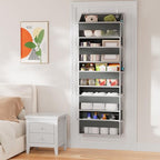 Simple Trending Over The Door Organizer, 5 Large Pockets and 10 Mesh Side Pockets with Clear Window for Bedroom, Bathroom, Pantry and Nursery, Dark Grey