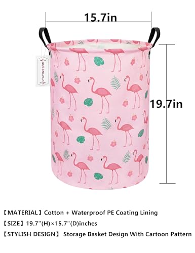 QUEENLALA Large Storage Basket,Laundry Hamper/Bathroom/Home Decor/Collapsible Round Storage Bin,Boys and Girls Hamper/Boxes/Clothing(Round-Pink Flamingo) - color: Round-Pink Flamingo