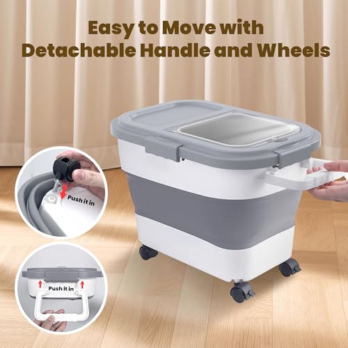 HOYTAMDA 20-30Lbs Rice Container,Collapsible Airtight Food Storage Containers with Wheels,Handle,Rice Storage Container with Small Bin and Scoop - color: Clear/20-30lbs