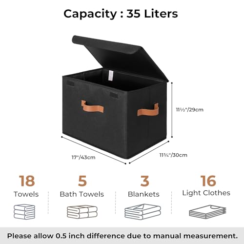 GRANNY SAYS Black Storage Bins with Lids, Decorative Storage Boxes with PU Handles, Linen Closet Organizer, Storage Baskets for Shelves, Fabric Storage Bins for Clothes, Extra Large - color: Black, size: Extra Large-2 Pack