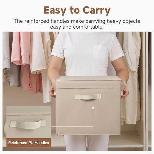 StorageWorks Storage Boxes with Lid, Collapsible Storage Bins with Handles, Stackable Closet Organizers for Shelves, and Bedroom, 15" x11¼x12½, Light Brown, 2-Pack - color: Light Brown, size: 15"L x 11¼"W x 12½"H