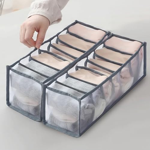2 Pack Sock Underwear Organizer Dividers, 14 Cell Drawer Fabric Foldable Cabinet Closet Storage Boxes for Ties(Grizzly) - color: Grey, size: 14 Cell