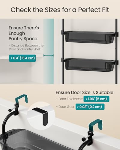SONGMICS Over the Door Pantry Organizer, 6-Tier Kitchen Pantry Door Organizer with Adjustable Tall Baskets, Hanging Spice Rack, for Bedroom Bathroom Laundry Room, Transparent Black UKCS046BH01 - color: Transparent Black