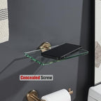 JQK Bathroom Glass Shelf, Tempered Glass Shower Storage 8 by 5 inches, 304 Stainless Steel Champagne Bronze Wall Mount, TGS101L8-CB - color: Champagne Bronze, size: 8 Inch (1 Pack)