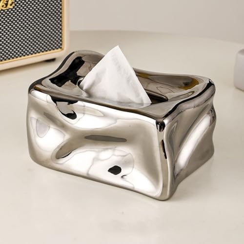 Ceramic Tissue Box Cover Modern Decorative Organizer for Facial Tissues Holder, Farmhouse Style Home Decor for Bathroom, Bedroom, Living Room & Office (Square Silver) - color: Square Silver