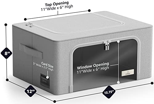 Sorbus Storage Bins with Metal Frame - Stackable & Foldable Clothes Organizer Bags - Oxford Fabric Storage Containers with Large Clear Window & Carry Handles, Bedroom Organization for Bedding & Linen - color: Gray, size: 4 Pack