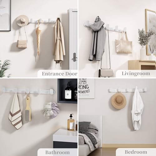 Coat Rack Wall Mount White, 5 Hooks Rack Metal Coat Hanger Wall for Hanging Hat Purse and Robes, Towel Hook for Bathrooms and Entryway (1 Pack) - color: White, size: Round 5 Hooks 1 Pack