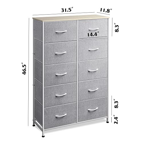 WLIVE Tall Dressers for Bedroom with 10 Drawers, Chest of Drawers, Dresser for Closet, Hallway, Living Room, Entryway, Light Grey - color: Light Grey