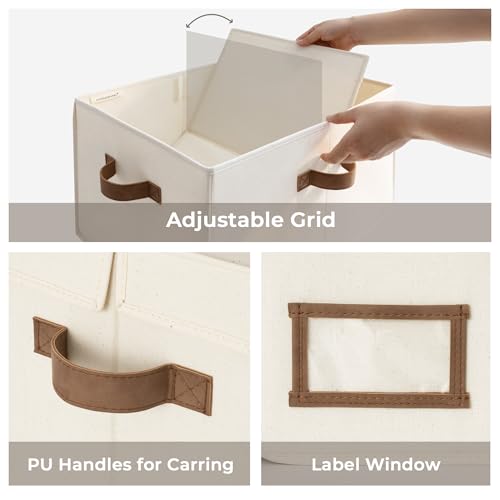StorageWorks Large Clothes Storage Bins, Fabric Boxes with Divider Board, Baskets for Clothes, Linen Closet Organizers with Lid, Ivory White, 2-Pack - color: Ivory White, size: Large