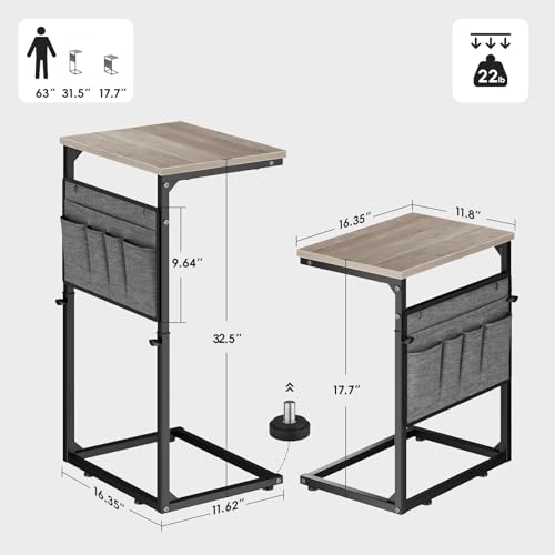 Vagusicc C Shaped End Table, Set of 2 Tall Side Table for Couch, Adjustable Height Small Couch Side Table for Small Spaces, End Table Slide Under Sofa Table TV Tray Arm Table for Living Room, Grey - color: Greige 2pc