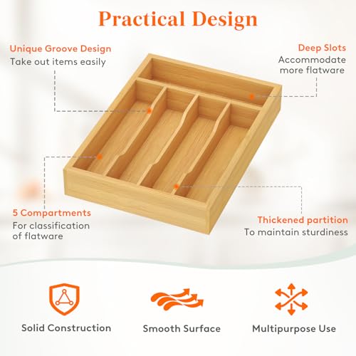 Lifewit Silverware Drawer Organizer, Utensil Tray for Kitchen, Flatware and Cutlery Holder, Storage for Spoons Forks Knives, 8.6 x 12.5", Natural - size: 8.6''W x 12.5''D
