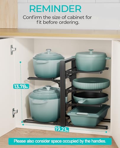 ORDORA 6-Tier Pots and Pans Organizer under Cabinet, Kitchen Cabinet Organizers and Storage, Heavy Duty Pots and Pan Storage Rack Organizer inside Cabinet, Adjustable Pot Rack - size: S-13.78"H-HeavyDuty