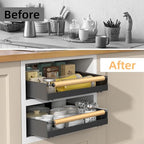 Pull Out Cabinet Organizer, 15.3'' Deep Expandable Slide Out Cabinet Organizer Fixed with Adhesive Nano Film, Slide Out Drawers Pull Out Tray for Cabinet in Kitchen, Pantry, Bathroom, Black - color: Black