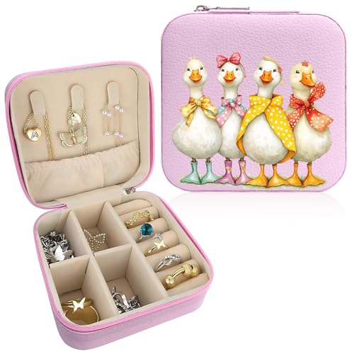 Duck Pattern Portable Print Jewelry Box, 1pcs Pink Compact Jewelry Box Travel Jewelry Case Travel Case Organizer Bag Storage Box Jewelry Holder For Necklace Earrings Rings Bracelet Y11 - color: Duck 2