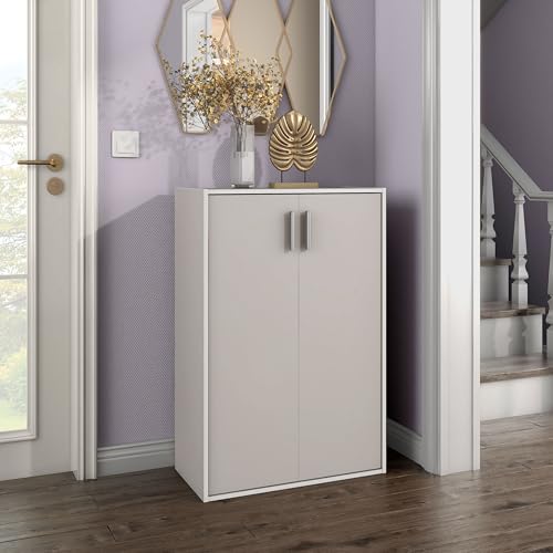 Homes: Inside + Out Apexa 3-Tier Stackable Wood Bookcase with Doors, Cube Storage Organizer Shelves, Small Food Pantry Cabinet, Dorm Teen Room Decor & Bedroom, Home Office, Kitchen, Taupe Grey - color: Taupe Grey, size: 3-Tier