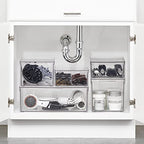 mDesign Plastic Stackable Bathroom Storage with Pull Out Bin Organizer Drawer for Cabinet, Vanity, Shelf, Cupboard, Cabinet, or Closet Organization - Lumiere Collection - 4 Pack - Clear - size: 8 x 12 x 8 (Pack of 4)