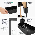 Under Sink Organizer – 2 Tier Sliding cabinet organizer with 4 Hooks & 1 Cup | Multi-Purpose Space Saving Shelf for under kitchen sink storage, Countertop, Bathroom, Pantry & Office Organization