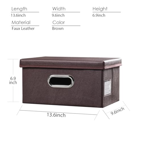 PRANDOM Collapsible Storage Box with Lid [1-Pack] Leather Fabric Foldable Storage Bin Organizer Container Basket Cube with Cover for Home Bedroom Closet Office Nursery Brown (13.6x9.6x6.9) - color: Brown, size: Small(1-Pack)