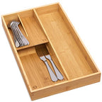 guiogc Bamboo silverware tray organizer, Utensil Holder and Cutlery Tray for Drawer, Kitchen Drawer Organizer Divider for Spoons Forks Knives - size: Medium